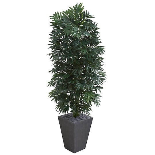 5.5Ft Double Bamboo Palm in Slate Planter By Nearly Natural in Green | 5.5 ft | Michaels®